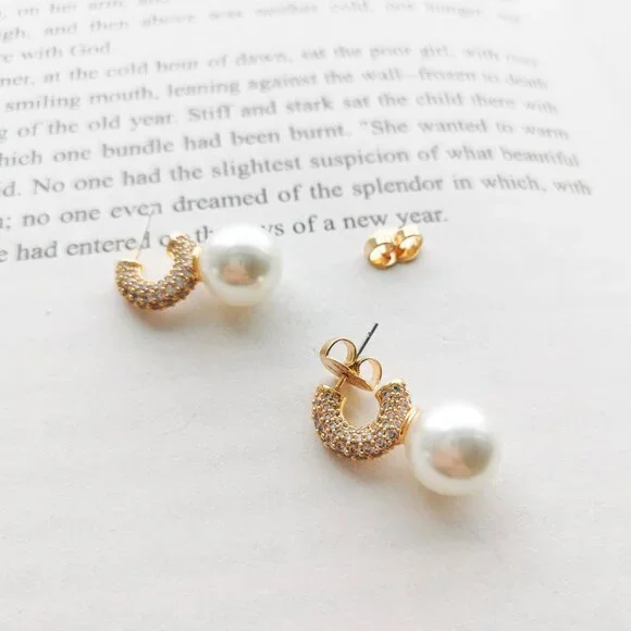 NEW KATE SPADE Showtime Pave Gold Drop Huggie Earrings - Picture 4 of 4